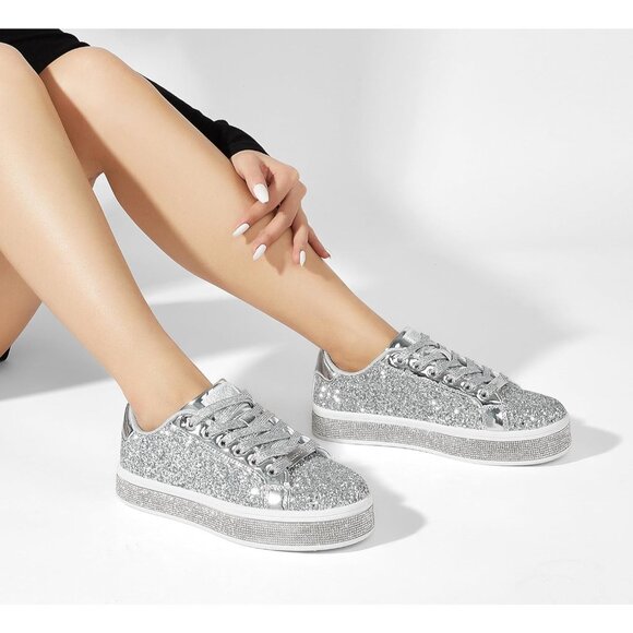 🆕Women Silver Sparkly Bling Shiny Dressy Bedazzled Wedding Soft Fashion Walking - Picture 9 of 9